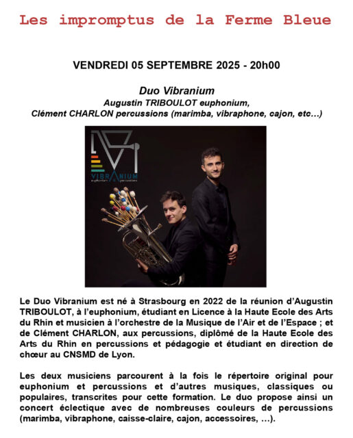 Duo Vibranium, concert à la Ferme Bleue