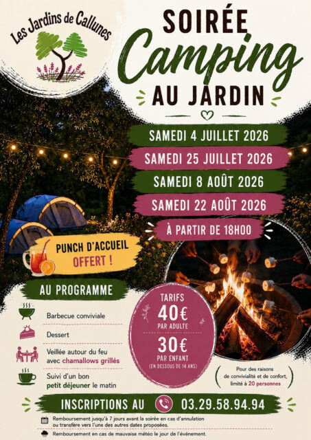Soirée Camping aux Jardins de Callunes